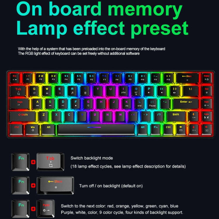 ZIYOU LANG T8 68 Keys RGB Luminous Gaming Mechanical Keyboard, Cable Length:1.6m(White Green Shaft)