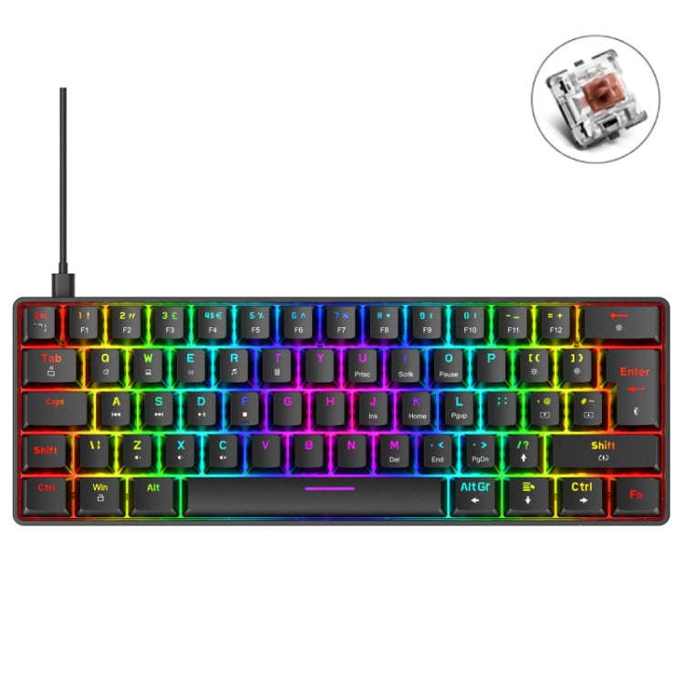 ZIYOU LANG T60 62-Key RGB Luminous Mechanical Wired Keyboard, Cable Length:1.5m(Black Tea Shaft)