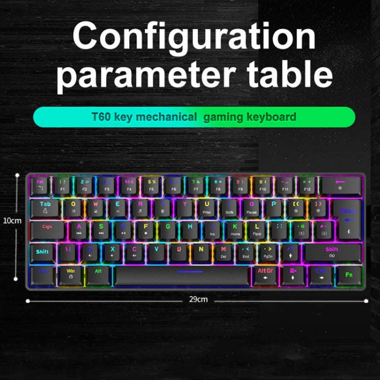 ZIYOU LANG T60 62-Key RGB Luminous Mechanical Wired Keyboard, Cable Length:1.5m(Blue Red Shaft)