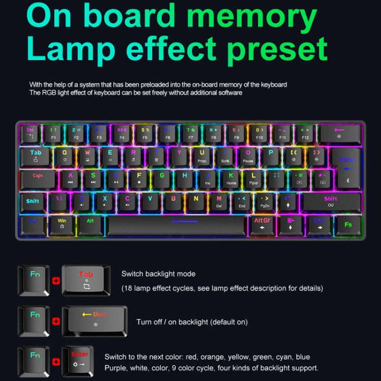 ZIYOU LANG T60 62-Key RGB Luminous Mechanical Wired Keyboard, Cable Length:1.5m(Blue Red Shaft)