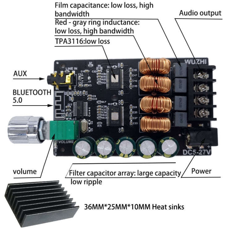 Wuzhi ZK-1002 100W X 2 HIFI High Fidelity High Power 2.0 Stereo Bluetooth Digital Power Plate