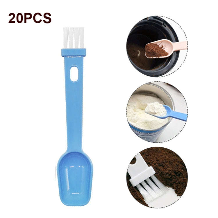 20 PCS Coffee Bean Grinder Spoon Grinder Cleaning Brush With Scale(Blue Handle White Hair)