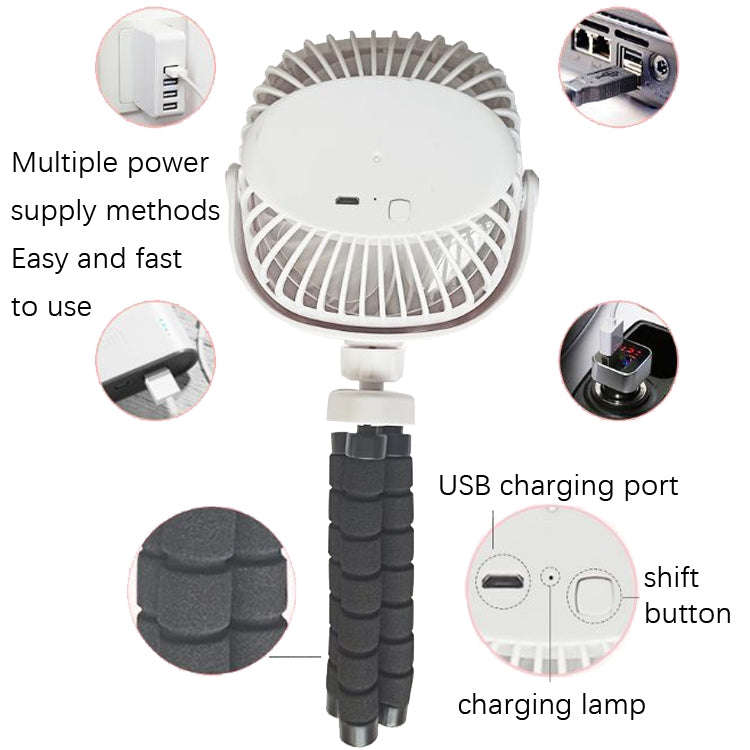 Octopus Stroller Deformation Fan Desktop Portable Handheld USB Small Fan, Colour: 2200mAh Pink