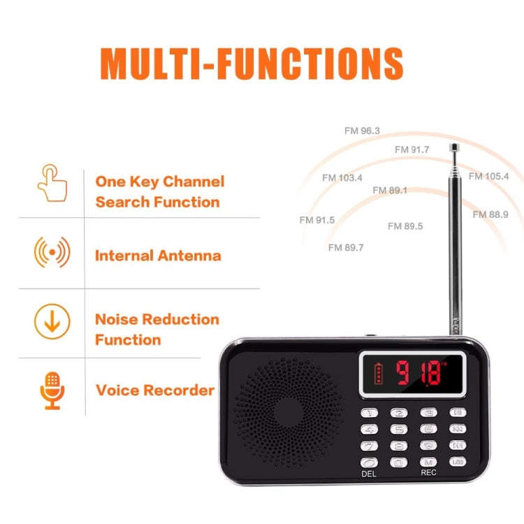 Y-619  FM/AM Mini Radio MP3 Rechargeable Music Player Support TF/SD Card with LED Display(Red)