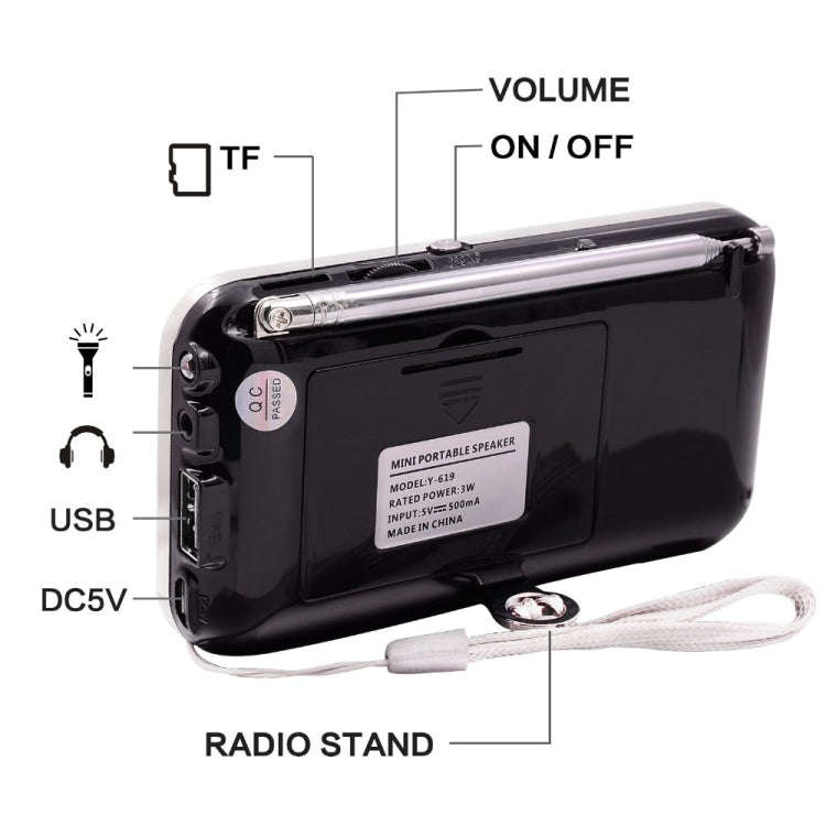 Y-619  FM/AM Mini Radio MP3 Rechargeable Music Player Support TF/SD Card with LED Display(Gold)