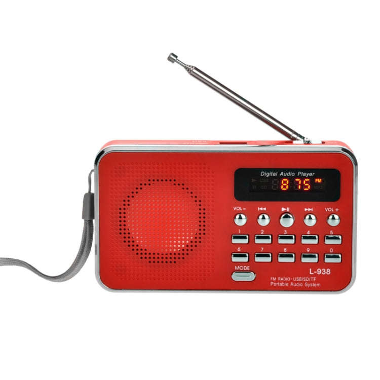 L-938  MP3 Audio Player FM Radio Support  SD MMC Card AUX-IN Earphone-out(Red)