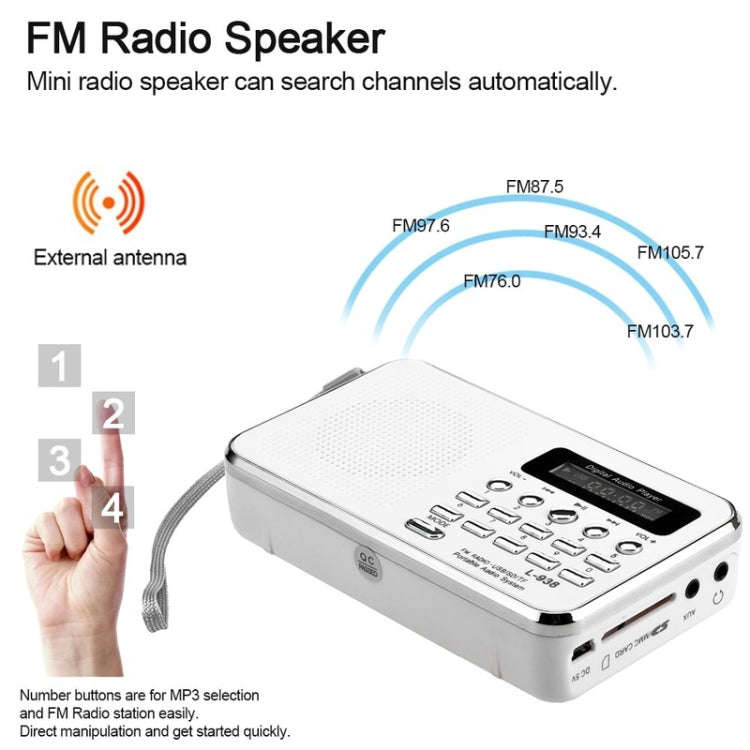 L-938  MP3 Audio Player FM Radio Support  SD MMC Card AUX-IN Earphone-out(Black)