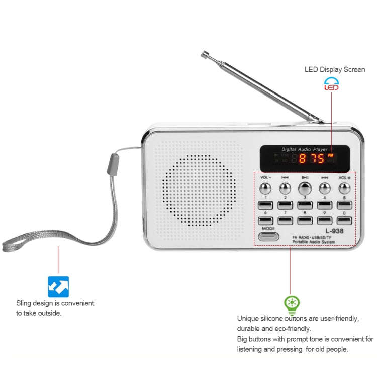 L-938  MP3 Audio Player FM Radio Support  SD MMC Card AUX-IN Earphone-out(Black)