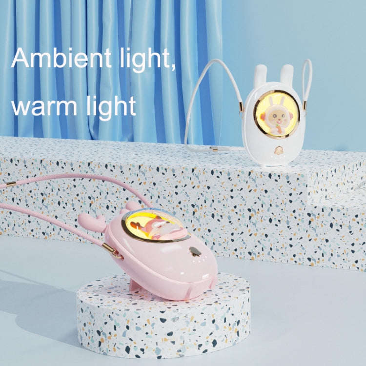 Star Pet Hanging Neck Fan USB Hand-Held Silent Luminous Fan(White)