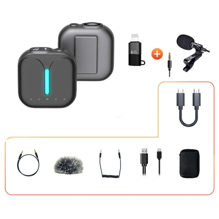 Outdoor Professional Noise-cancelling Wireless Lavalier Microphone Type-C+Apple Adapter+External ...