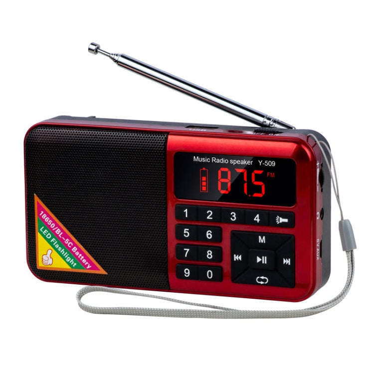 Bluetooth Card Radio Digital FM Player, Specifications: Y-509FM (No Solar Panel)(Red)