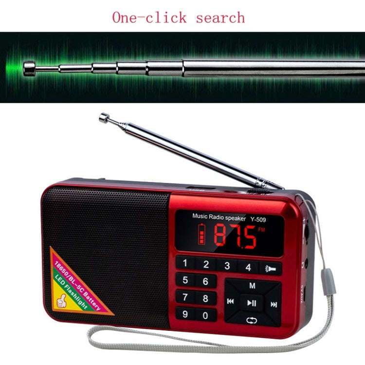 Bluetooth Card Radio Digital FM Player, Specifications: Y-509FM (No Solar Panel)(Red)