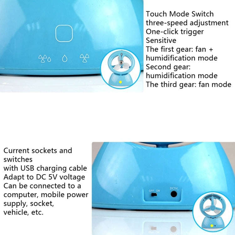 Mini USB Rechargeable Spray Fan Student Dormitory Office Desktop Mute Fan(Glossy Blue)