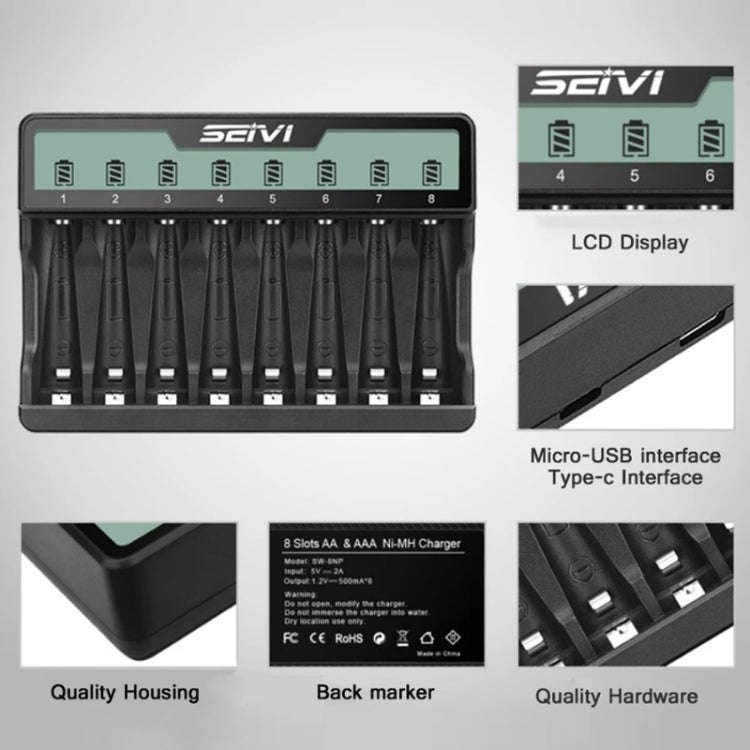 SEIVI On-Screen Eight-Slot Cradle Charging NiMH Battery USB Charger(SW-8NP)