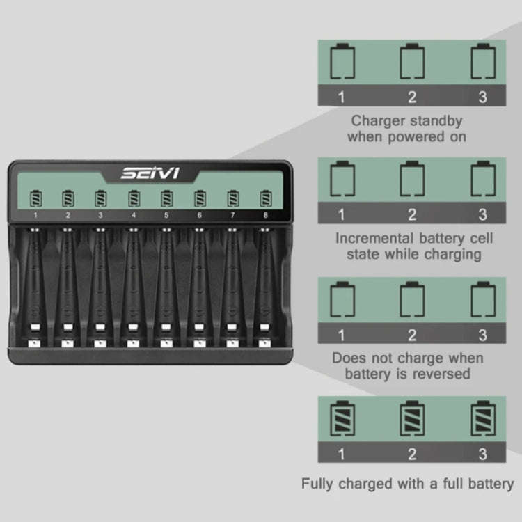 SEIVI On-Screen Eight-Slot Cradle Charging NiMH Battery USB Charger(SW-8NP)