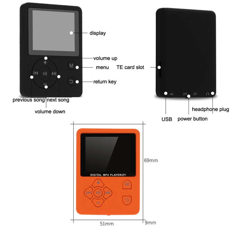 T69 Card Lyrics Synchronization Lossless Sound Quality MP4 Player, Style: Cross Button(White)
