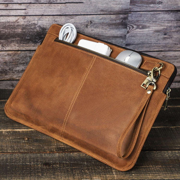 CONTACTS FAMILY Leather Laptop Sleeve For Macbook Pro 14.2 Inch(Brown)