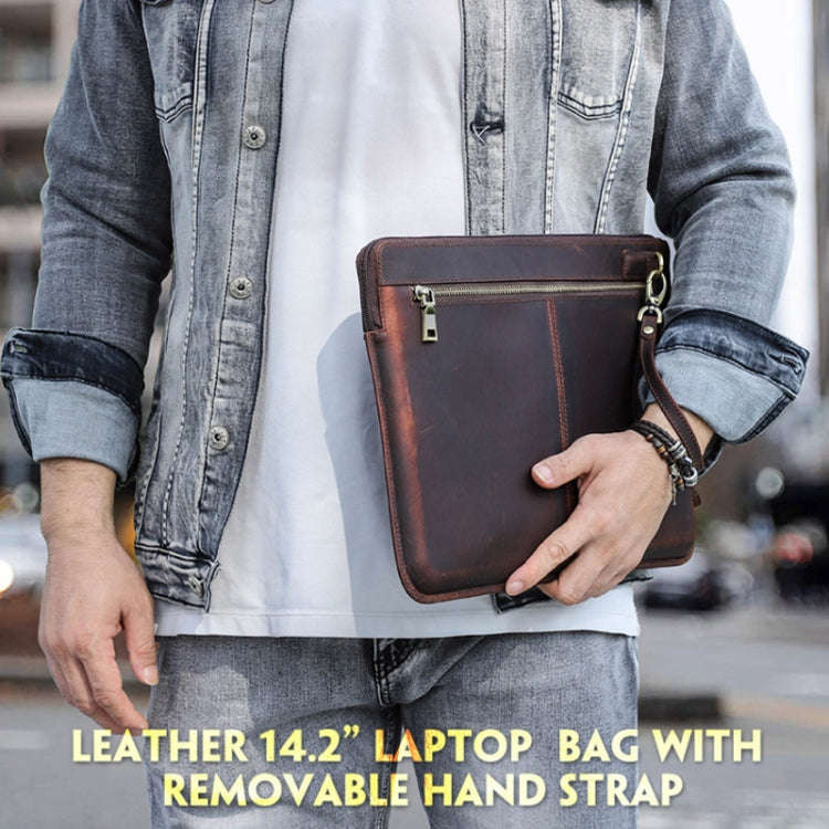CONTACTS FAMILY Leather Laptop Sleeve For Macbook Pro 14.2 Inch(Coffee)