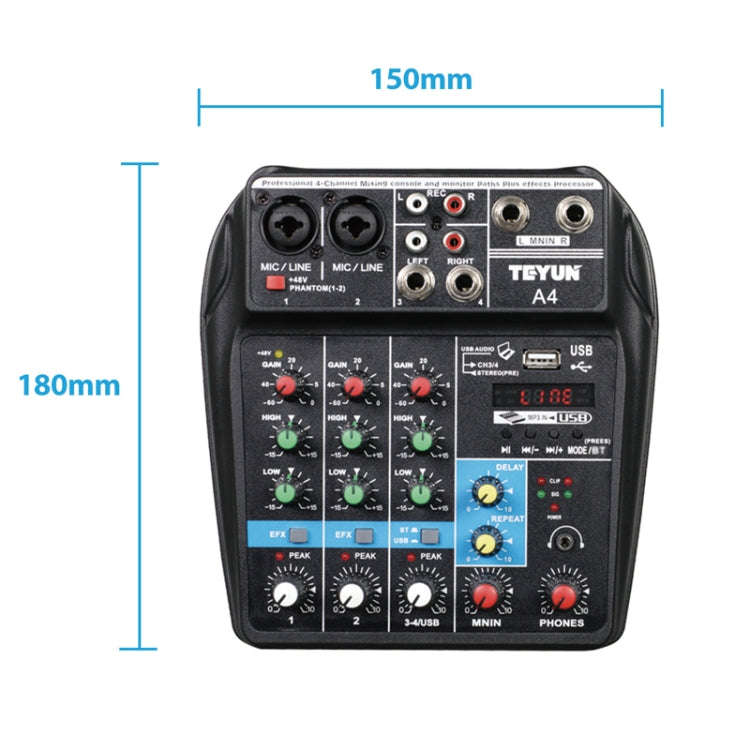TEYUN A4 4-way Small Microphone Digital Mixer Live Recording Effector(EU Plug)
