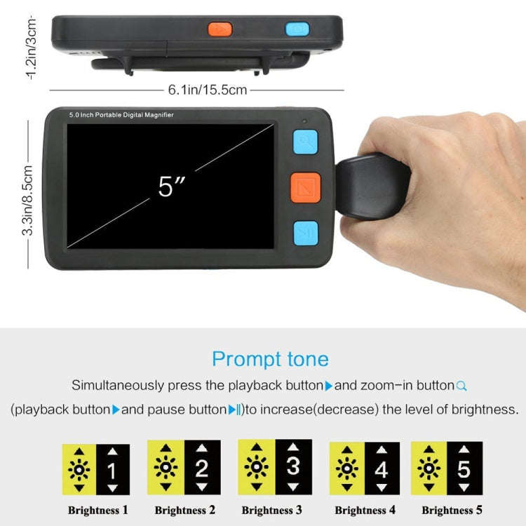 5.0 inch Portable HD Electronic Vision Aid Low Vision Magnifying Glass Reader, US Plug(White)