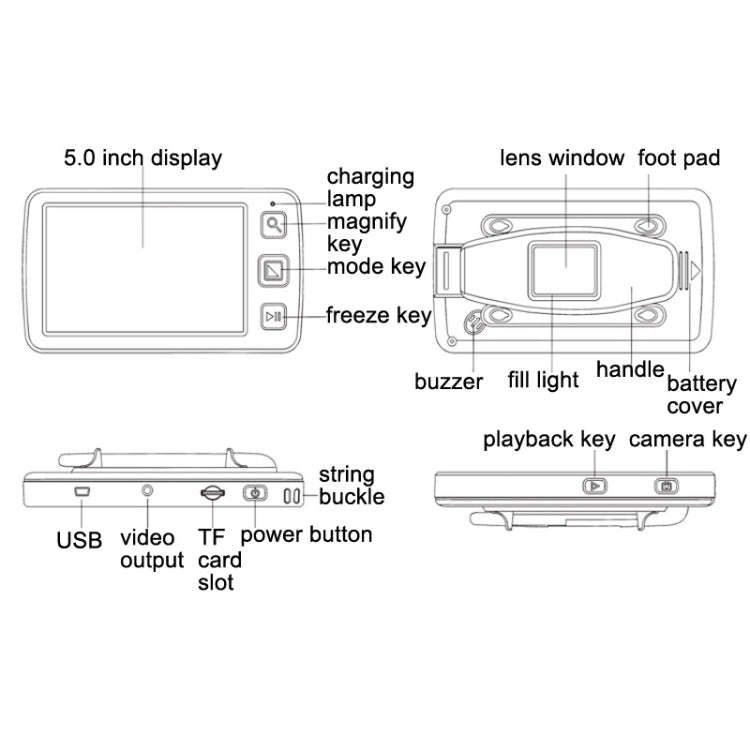 5.0 inch Portable HD Electronic Vision Aid Low Vision Magnifying Glass Reader, US Plug(White)