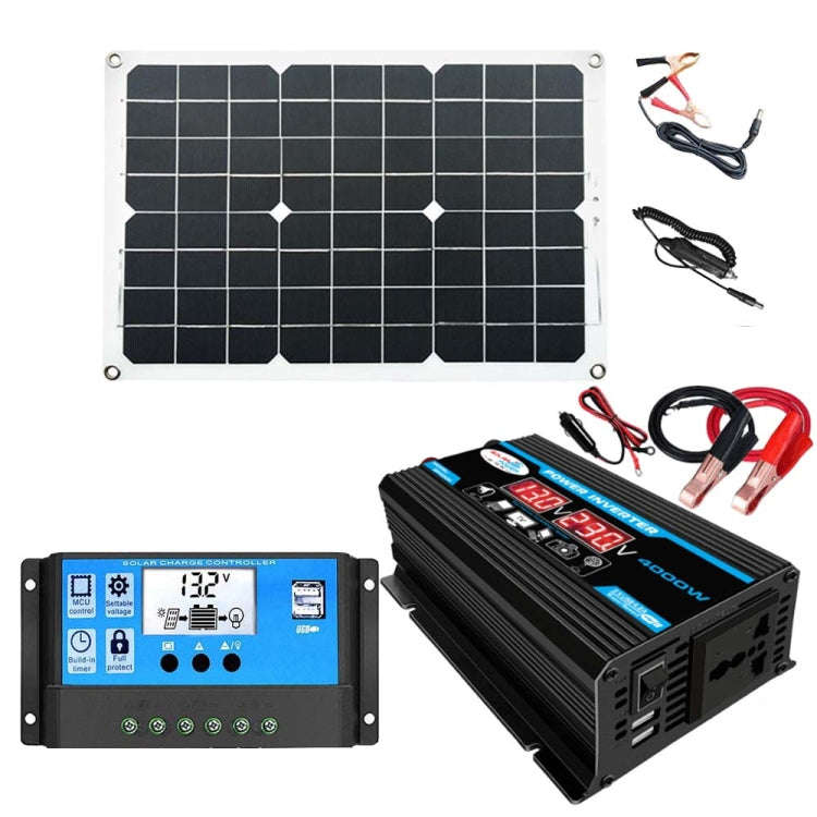 Solar Power System Inverter 30A Controller+18W 12V Solar Panel, Specification: Black 12V To 110V