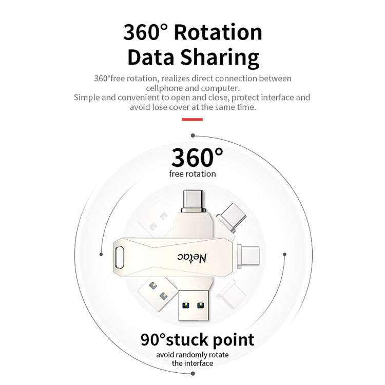 Netac U782C Type-C Dual Interface High-Speed Metal Computer USB Flash Drive, Capacity: 64GB