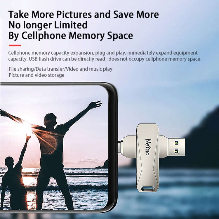 Netac U782C Type-C Dual Interface High-Speed Metal Computer USB Flash Drive, Capacity: 64GB