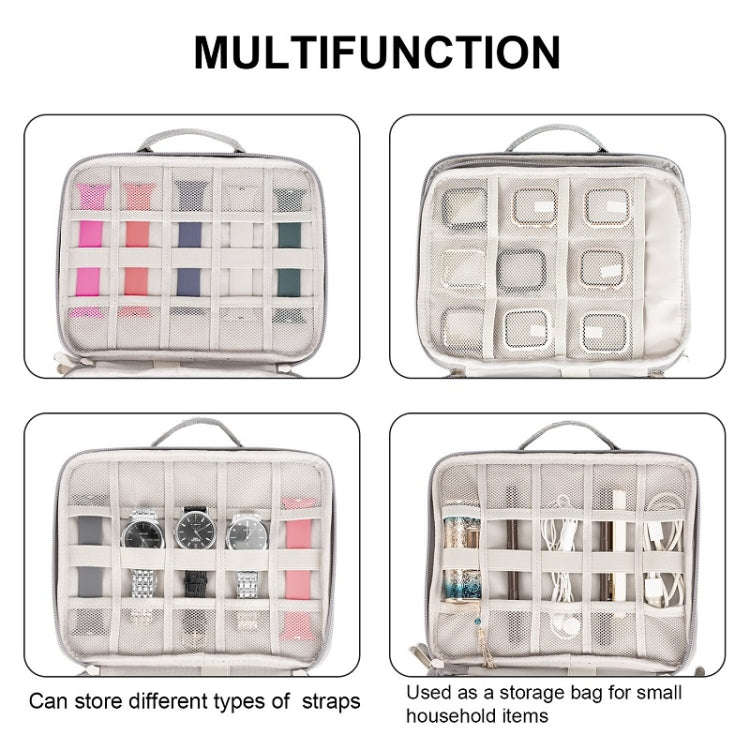 Portable Double-Layer Strap Storage Bag Data Cable Organizer Bag(Grey)