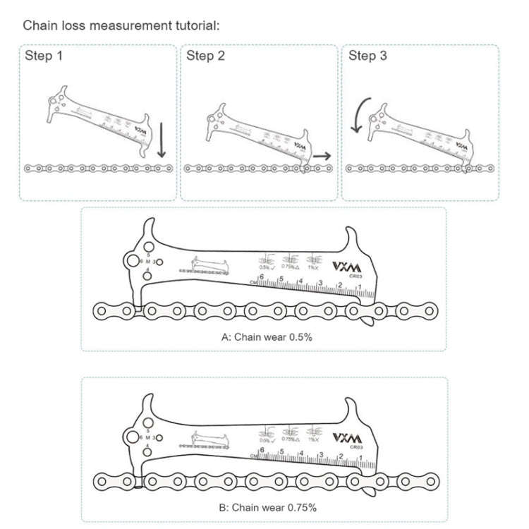 2 PCS VXM 3 In 1 Stainless Steel Mountain Bike Road Bike Chain Gauge