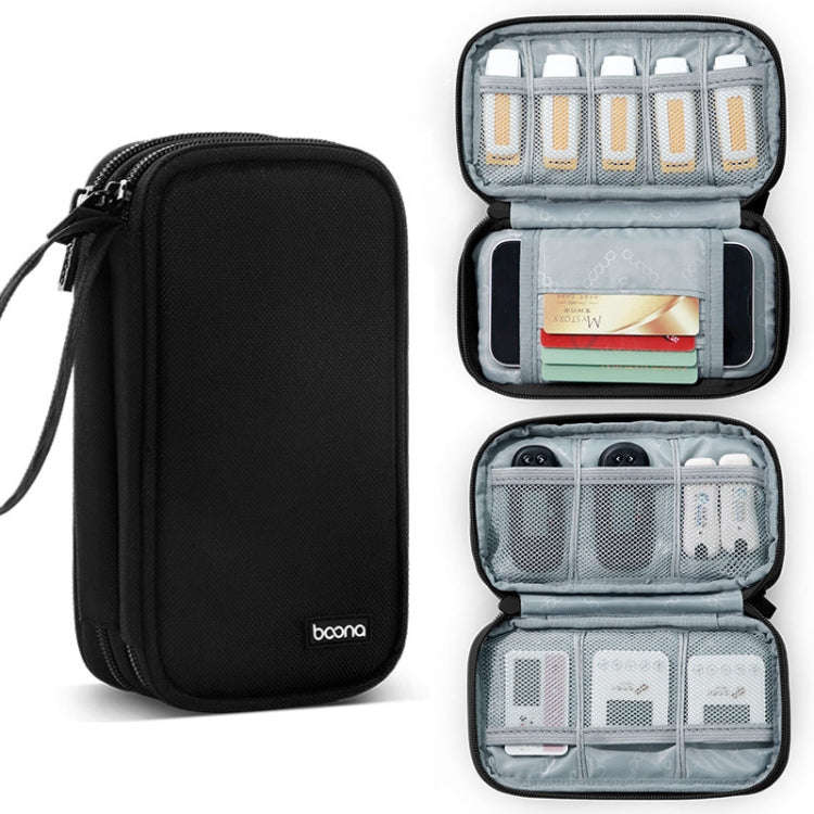 Baona BN-C004 Mini U Disk Headphone Data Cable Storage Bag, Color: Double Layer (Black)