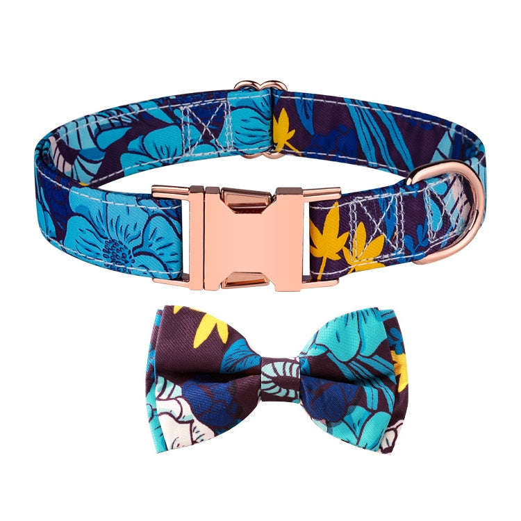 Rose Gold Buckle Pet Detachable Bow Collar, Size: L 2.5x38-60cm(Blue Snake Flower)