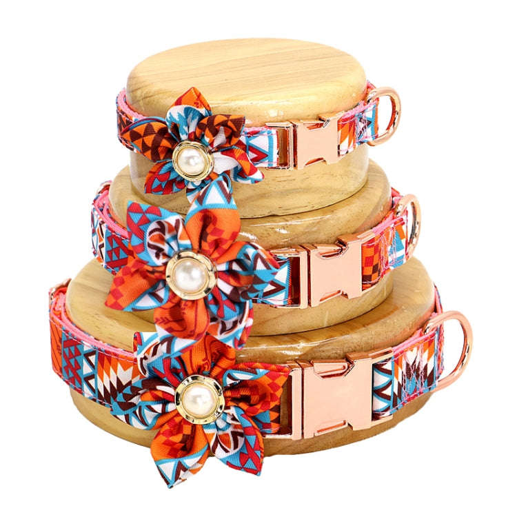 Pet Flower Adjustable Collar Metal Buckle Can be Engraved Dog Collar, Size: XS 1.5x30cm(Orange)