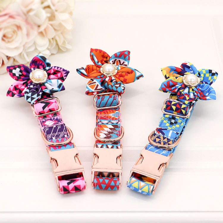Pet Flower Adjustable Collar Metal Buckle Can be Engraved Dog Collar, Size: XS 1.5x30cm(Orange)