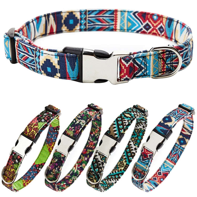 Ethnic Bohemian Floral Half Metal Buckle Dog Collar, Size: L 2.5x60cm(Ethnic Strap)