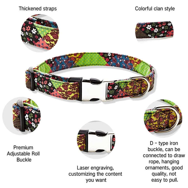 Ethnic Bohemian Floral Half Metal Buckle Dog Collar, Size: L 2.5x60cm(Ethnic Strap)