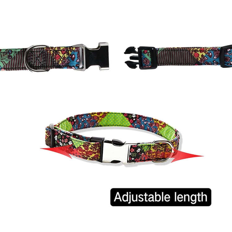 Ethnic Bohemian Floral Half Metal Buckle Dog Collar, Size: L 2.5x60cm(Ethnic Strap)