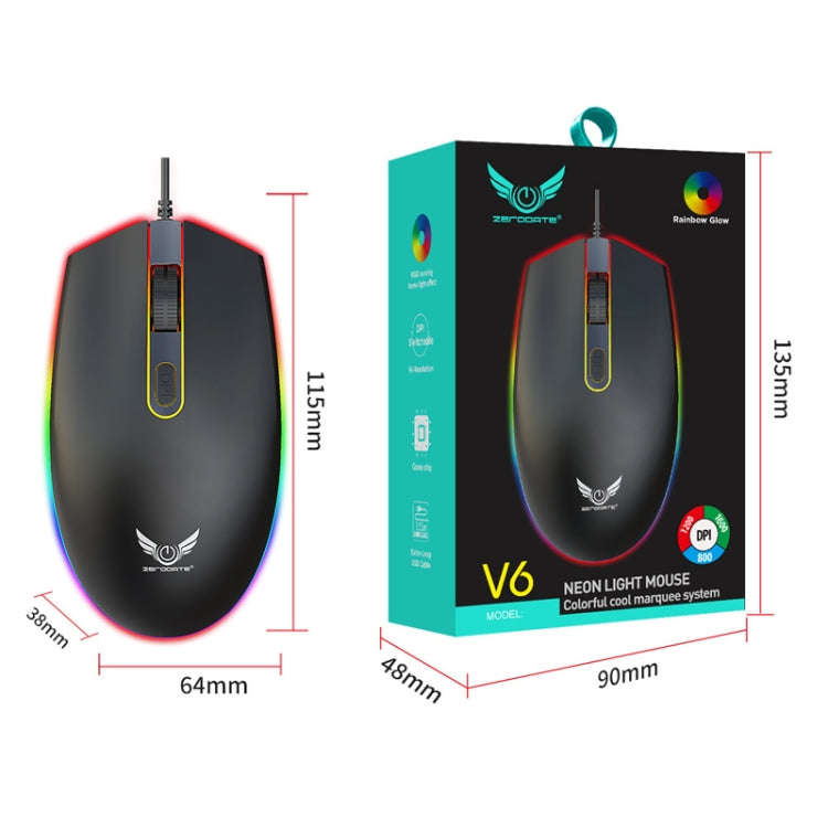 Zerodate V6 4 Keys 1600DPI Game Colorful RGB Marquee USB Wired Mouse, Cable Length: 1.35m(White)