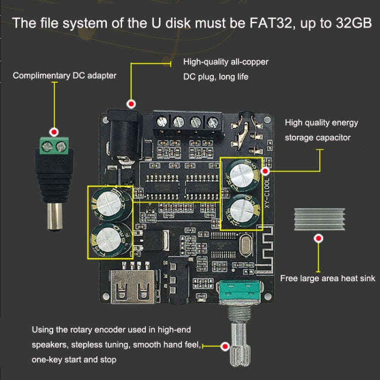 XY-C100L Stereo Stepless Tuning Bluetooth Digital Power Amplifier Board