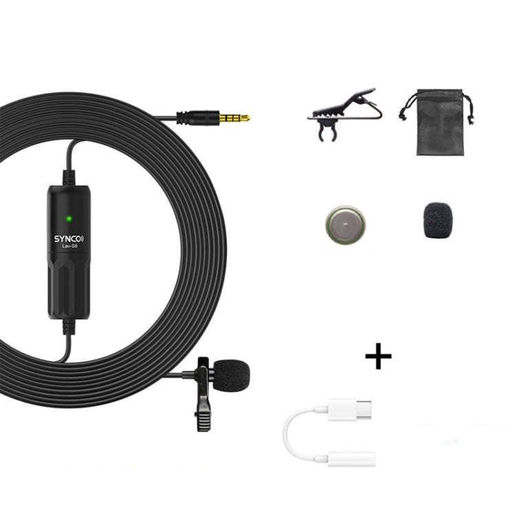 SYNCO S8 Lavalier Live Wired Microphone, Spec: Black + Type-C