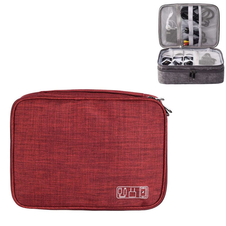 5 Inch Multifunctional Electronic Digital Earphone Power Cord Storage Bag(Wine Red)