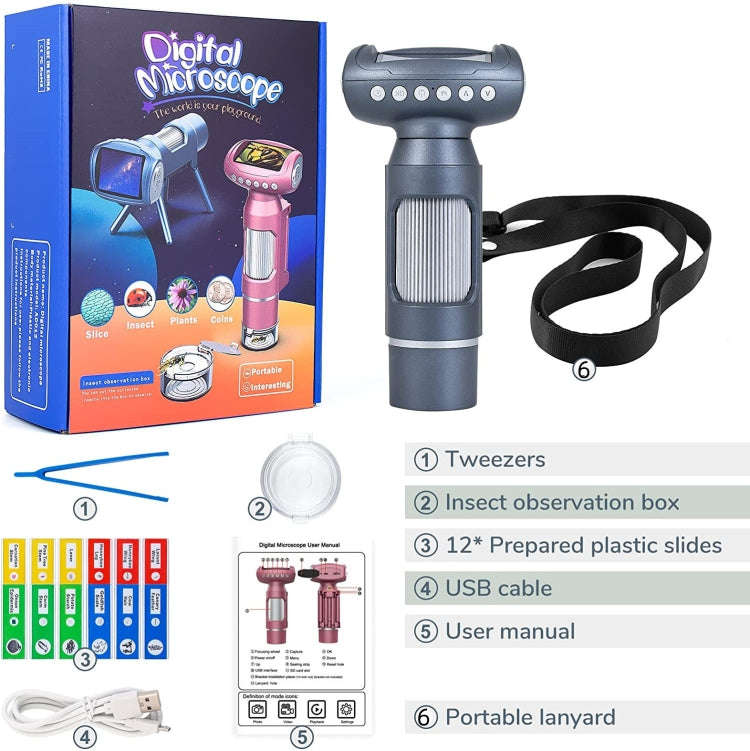 Children Camera Microscope USB Electronic Microscope Digital Magnifying Glass(Pink)