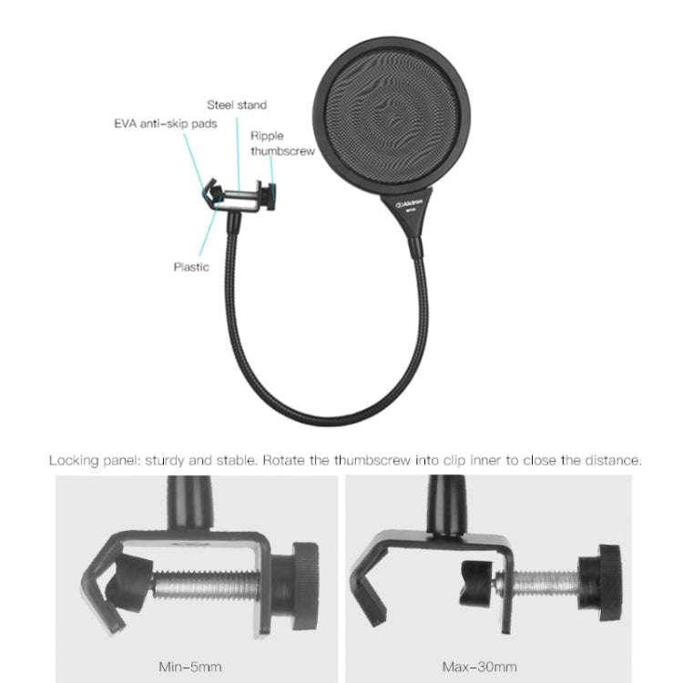 Alctron MPF02 Microphone Pop Filter for Studio Recording Anti-Noise With 450mm Steel Gooseneck