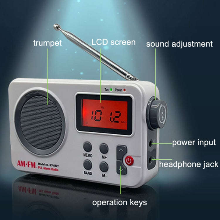 SY-8801 Portable Retro Radio HD LCD Screen Weight Bass Short Wave Radio(White)