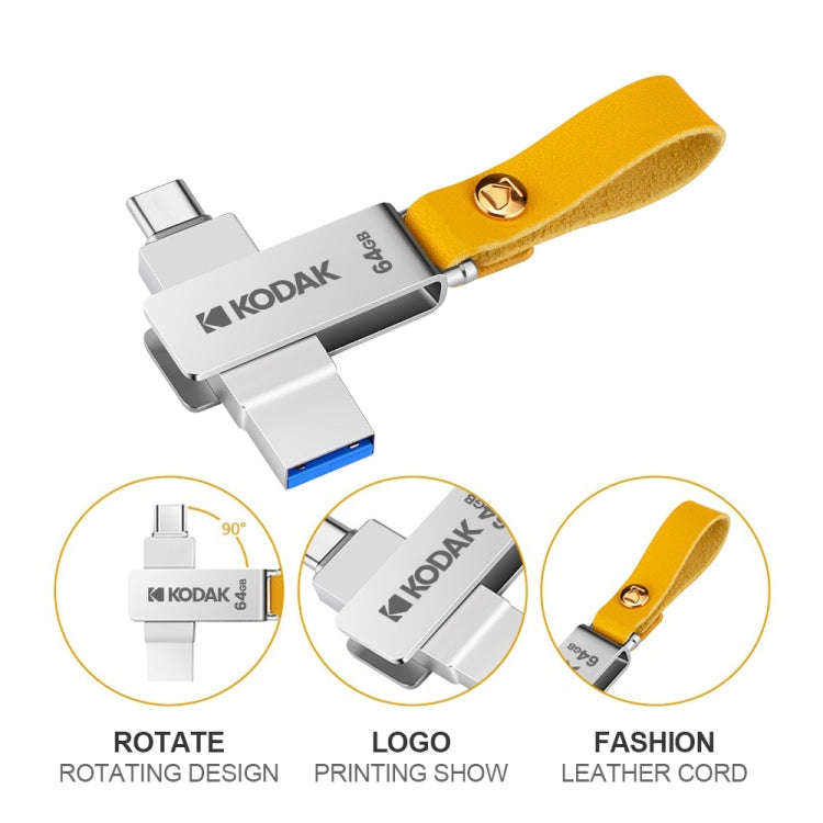 Kodak K243C 2 In 1 Type-C/USB-C + USB3.1 High-speed Transfer U disk, Capacity: 128GB