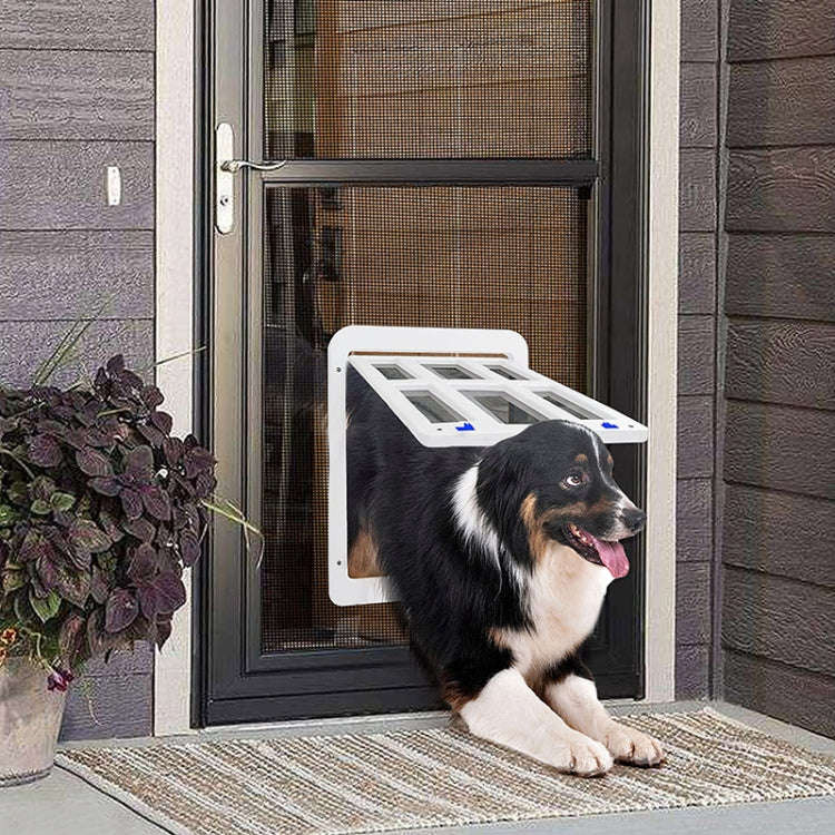 34cmx 44cm  Pet Plaid Door For Screen Window Door Hole With Automatic Closure Lockable(White)