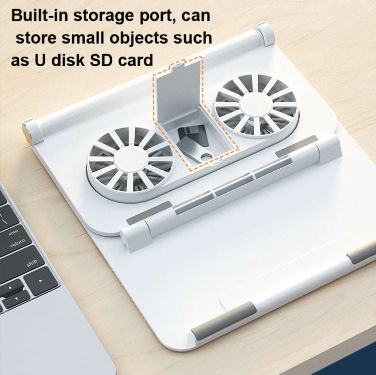 D33  2 Fan Laptop Cooling Bracket Folding Portable Liftable Tablet Bracket(White)