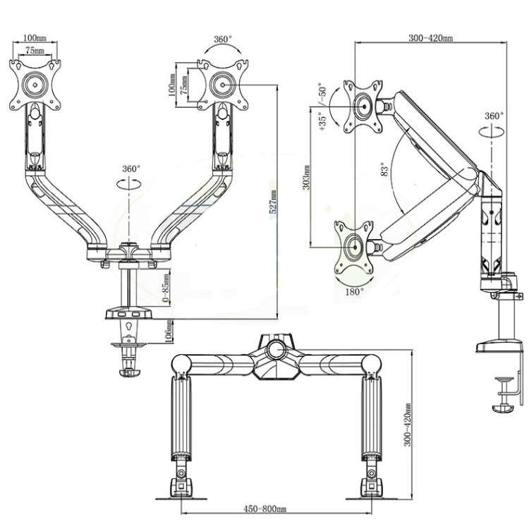 KALOC Computer Monitor Desktop Double Screen Air Pressure Lifting Bracket