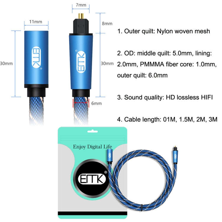 EMK Male To Female SPDIF Paired Digital Optical Audio Extension Cable, Cable Length: 3m (Blue)