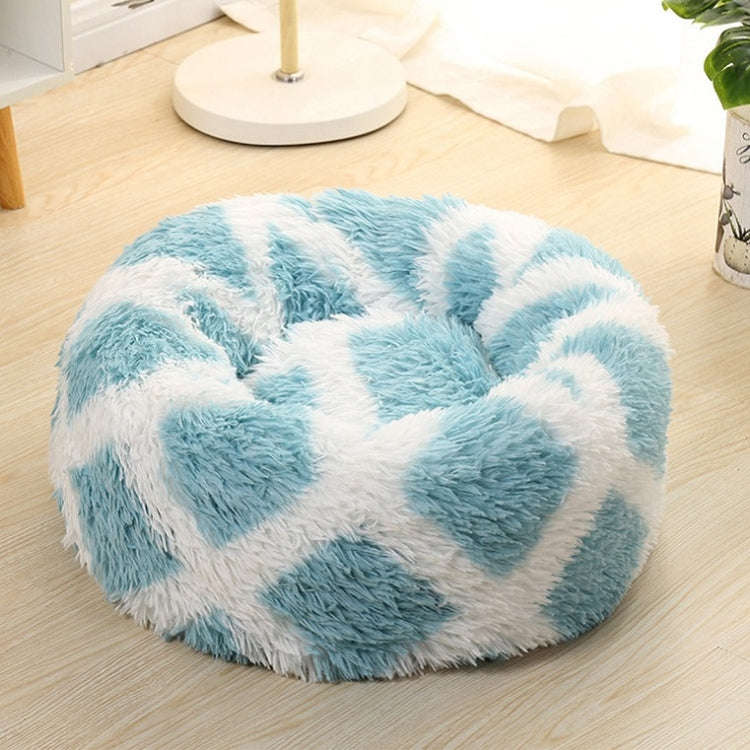Long-haired Round Pet Kennel Warm Pet Bed, Specification: 40cm(Blue)